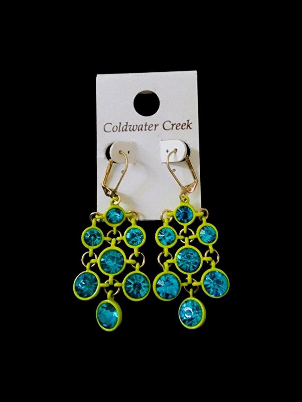 Coldwater Creek Chartreuse & Aquamarine Chandelier Earrings NWT 2010s